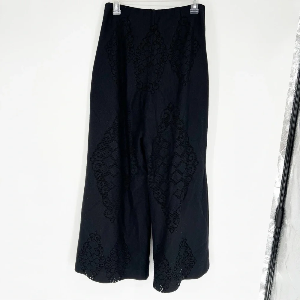 Kobi Halperin Black‎ Eyelet Wide Leg Lined Black Pants Sz Small